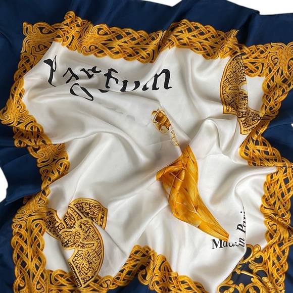 GIOVANNI PRATO Blue/Gold Baroque Perfume Silk LUXURY Scarf FRANCE - Picture 5 of 5
